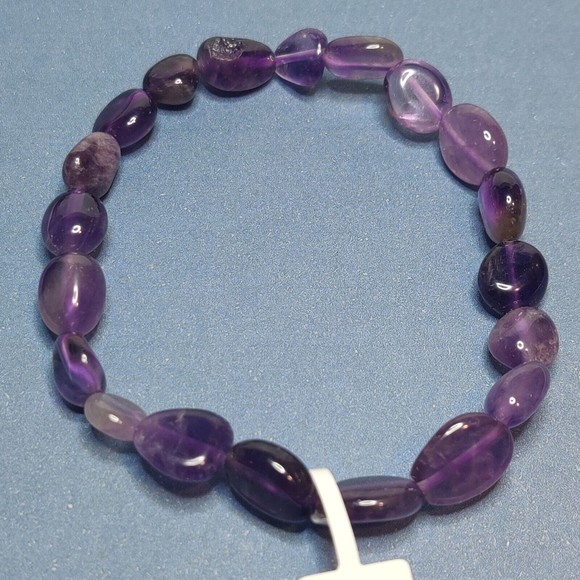 Dark Amethyst stretch nugget bracelet natural stone w/Free felt pouch-NB25 - Picture 2 of 8